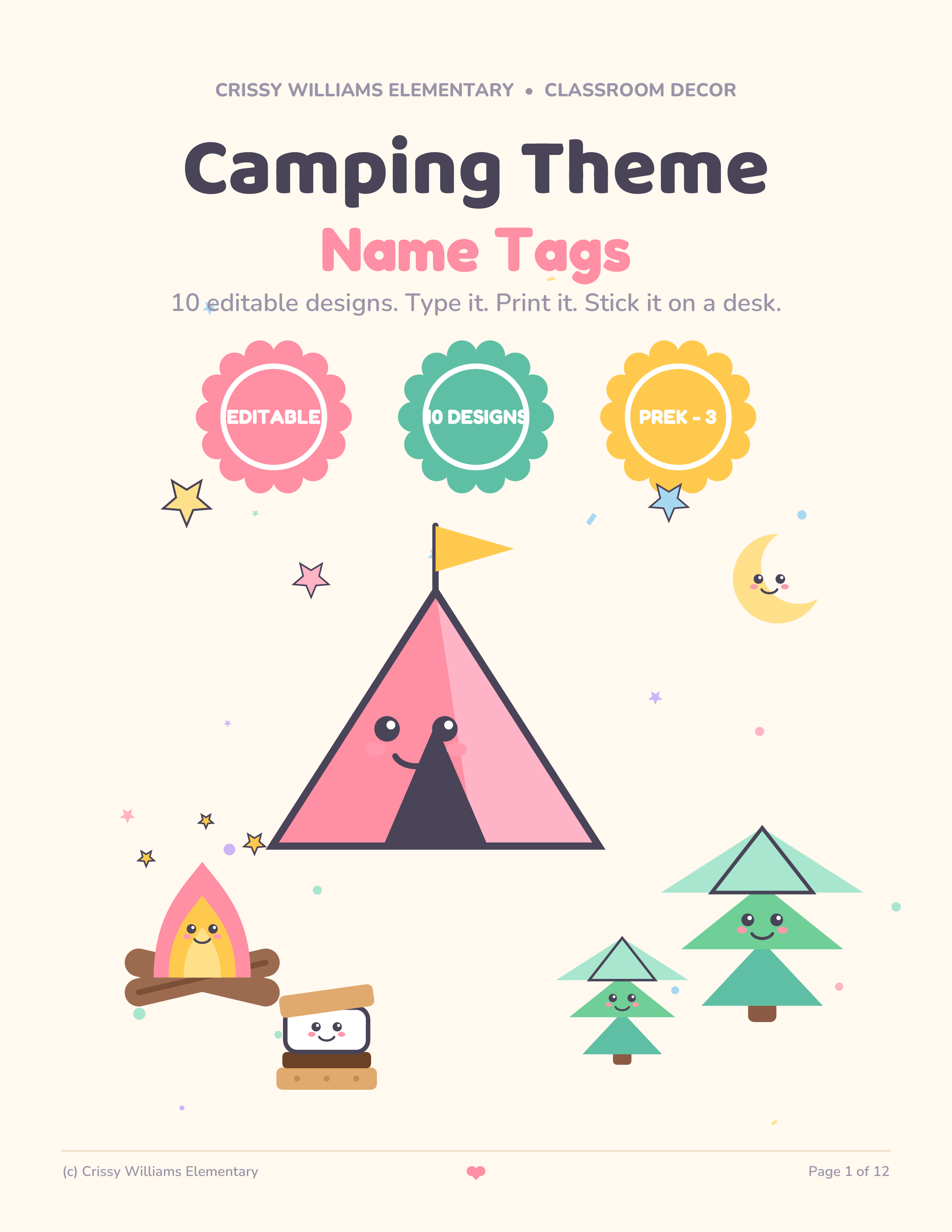Camping Theme Editable Name Tags cover