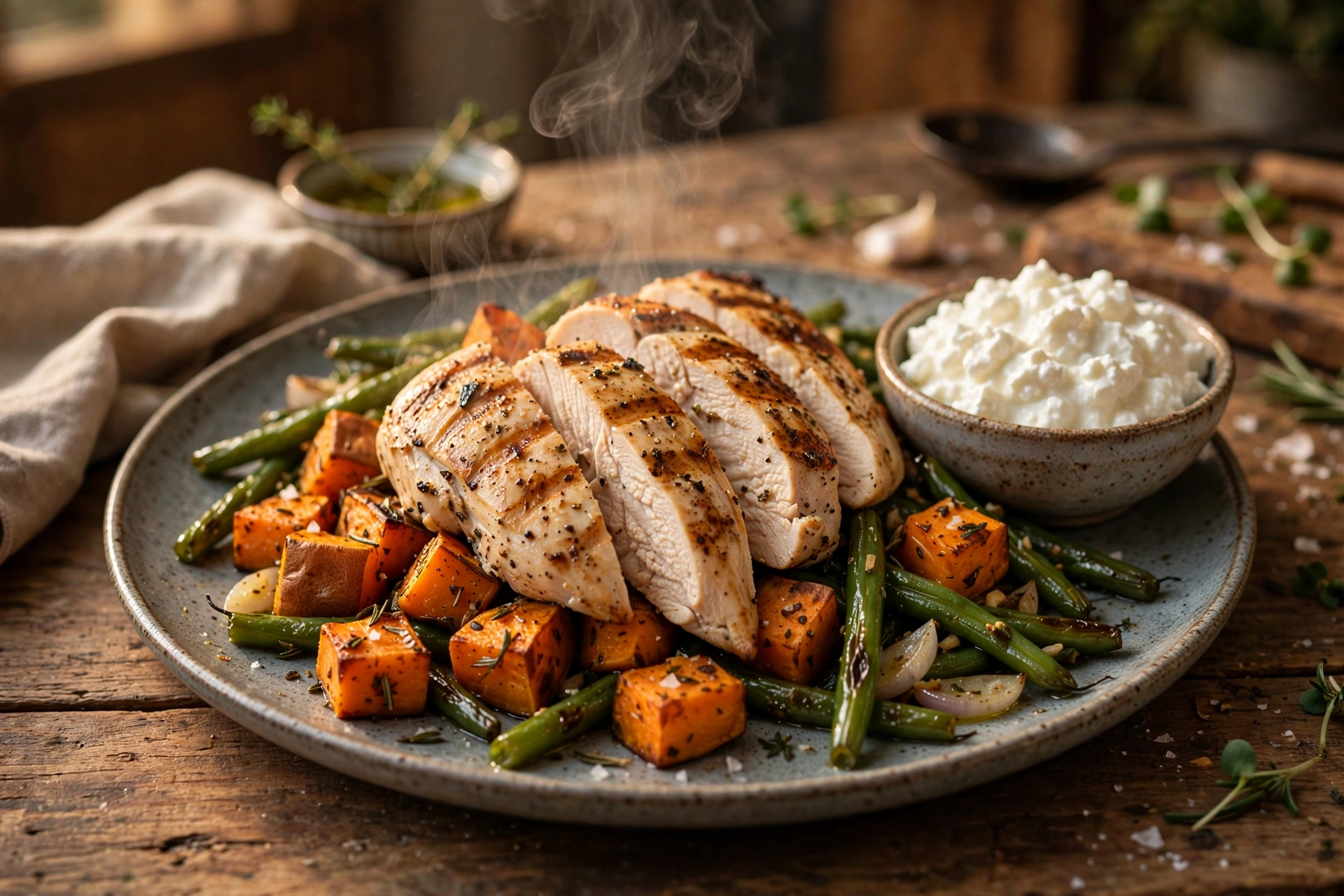 High-protein chicken dinner with vegetables
